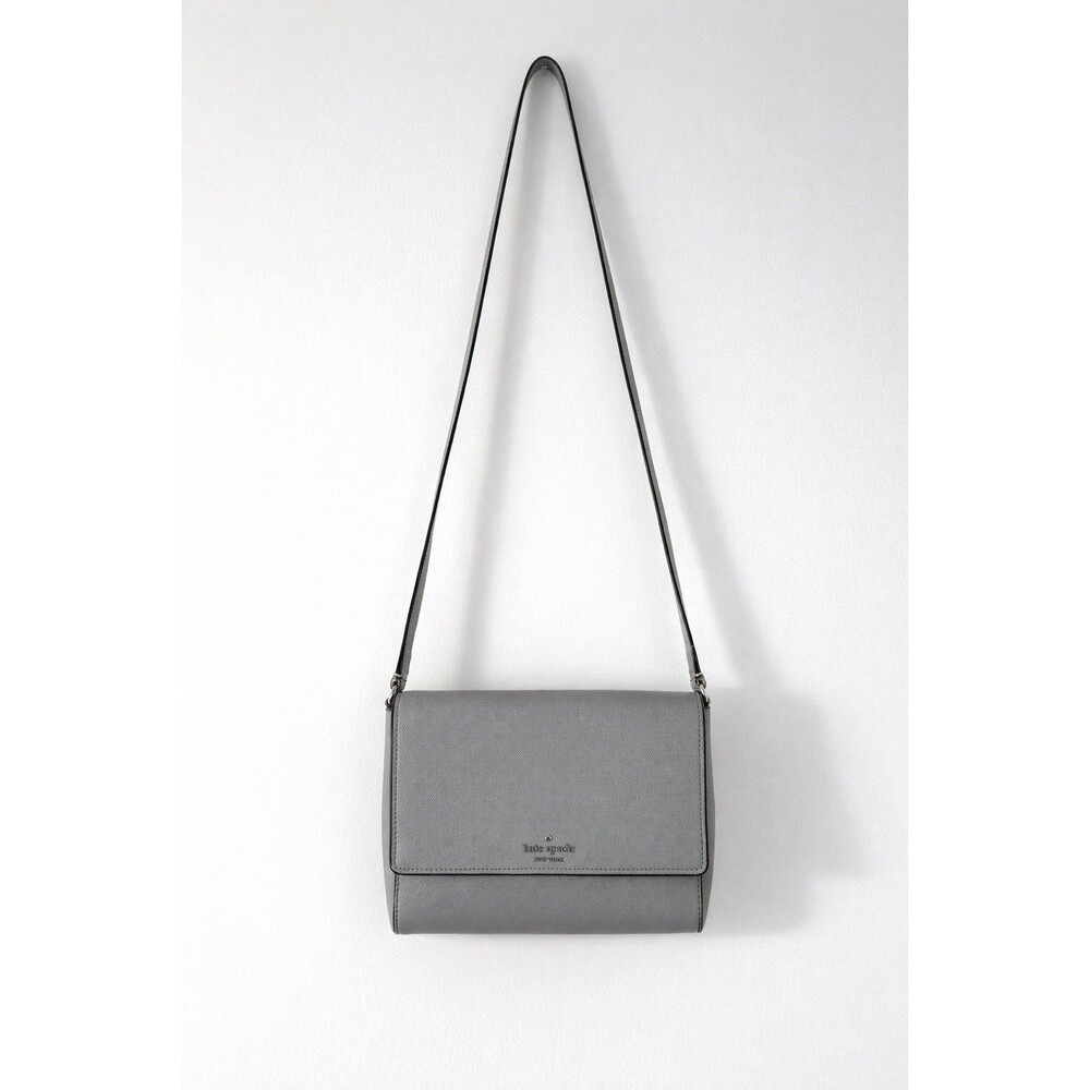 ✿ Kate Spade New York Gray Saffiano Leather Crossbody Bag Flap Shoulder